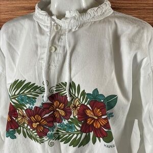 White Hawaiian Floral Long Sleeve Top